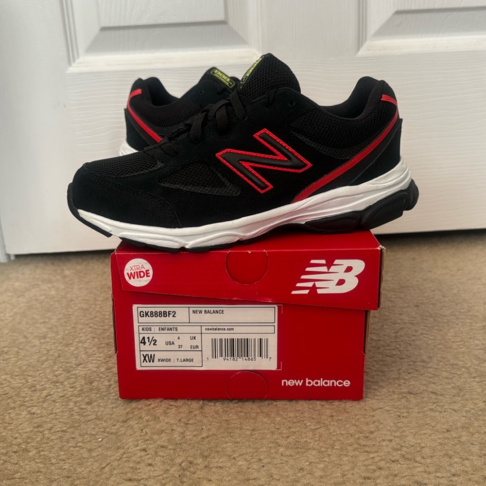 New Balance Kids Black and Red Athletic Sneakers